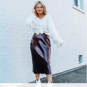 purple silk midi skirt